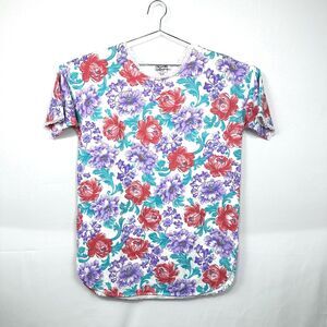 VTG Night Star Purple/Red Flower Short Night Gown Made in America Size Medium